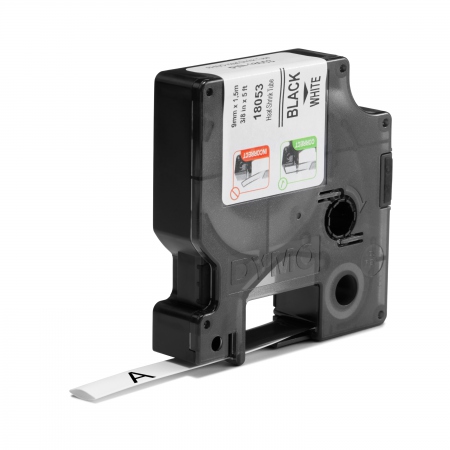 Tape Dymo Rhino Kabelmerk. Sort/Hvit 9Mm