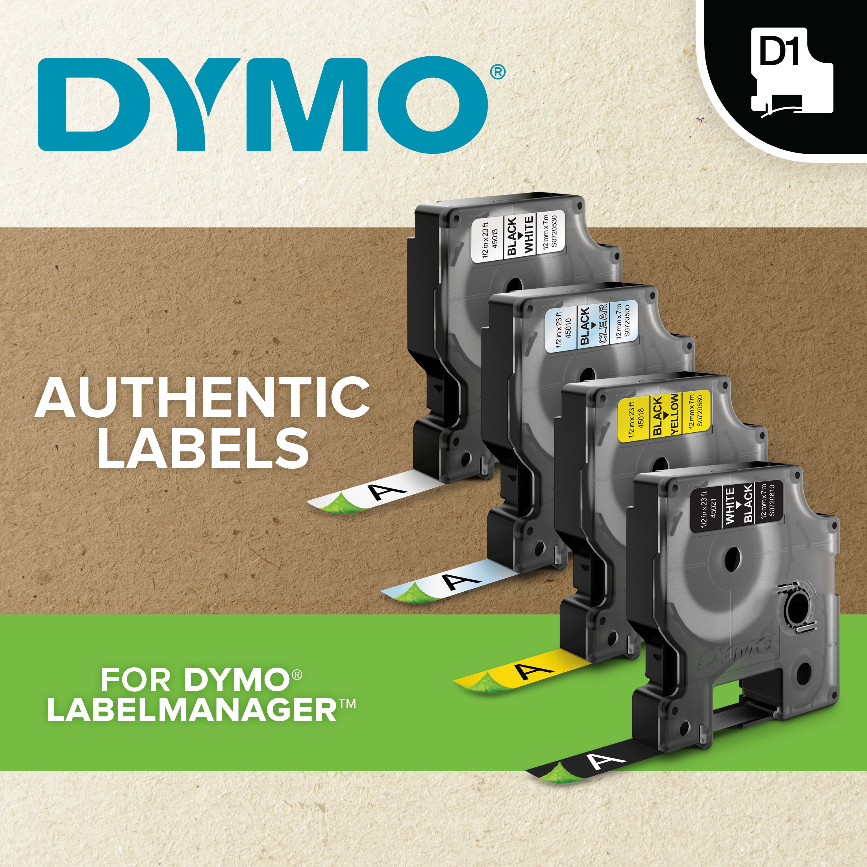 BildeTape Dymo D1 12Mm X 3M Hvit/Sort