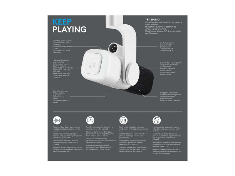 Logitech G Yeti Studio Active Dynamic XLR Broadcast Mic, Off
