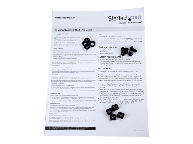 STARTECH 1U Rack Shelf 7in Deep