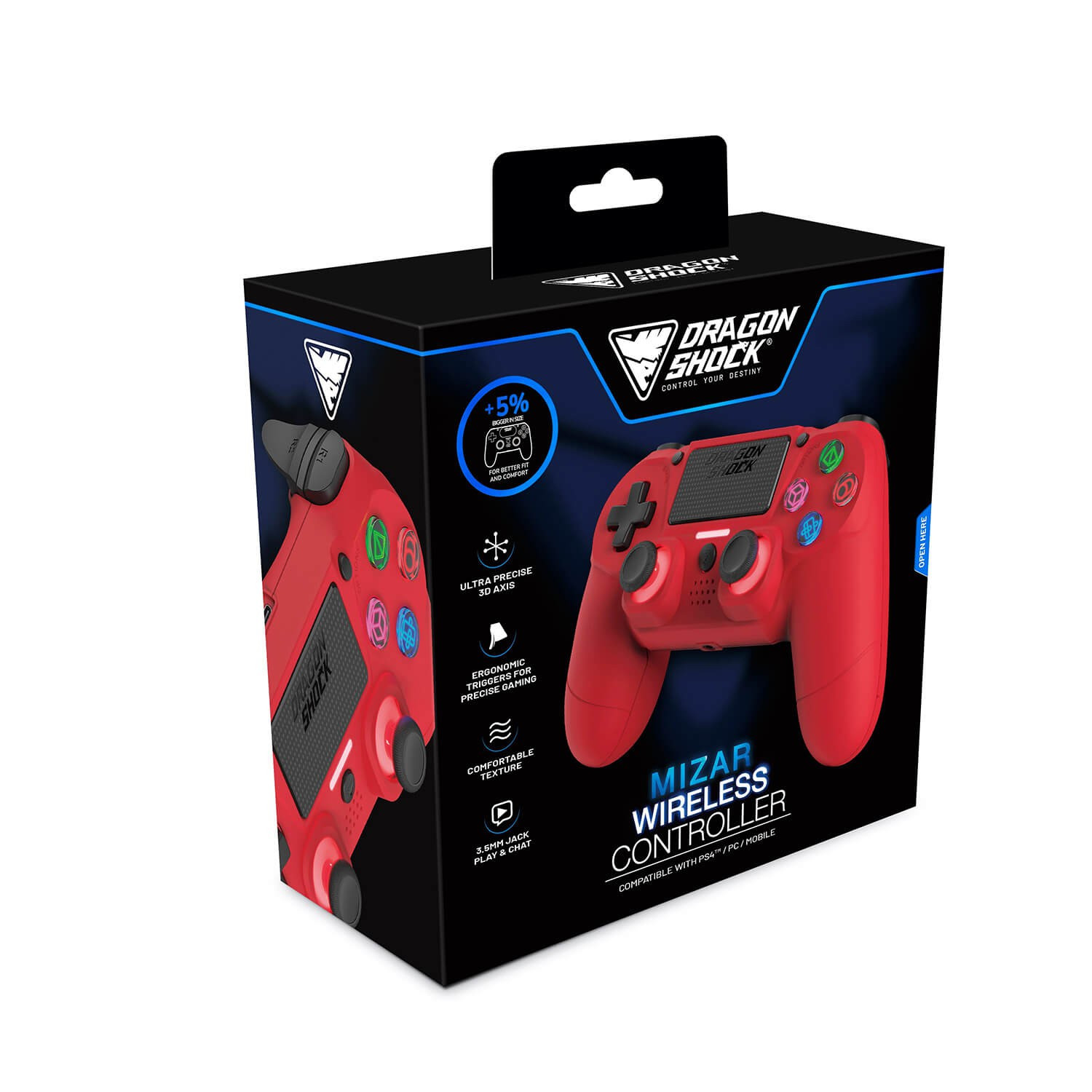 DRAGONSHOCK Controller Mizar Wireless BT for PS4 Red