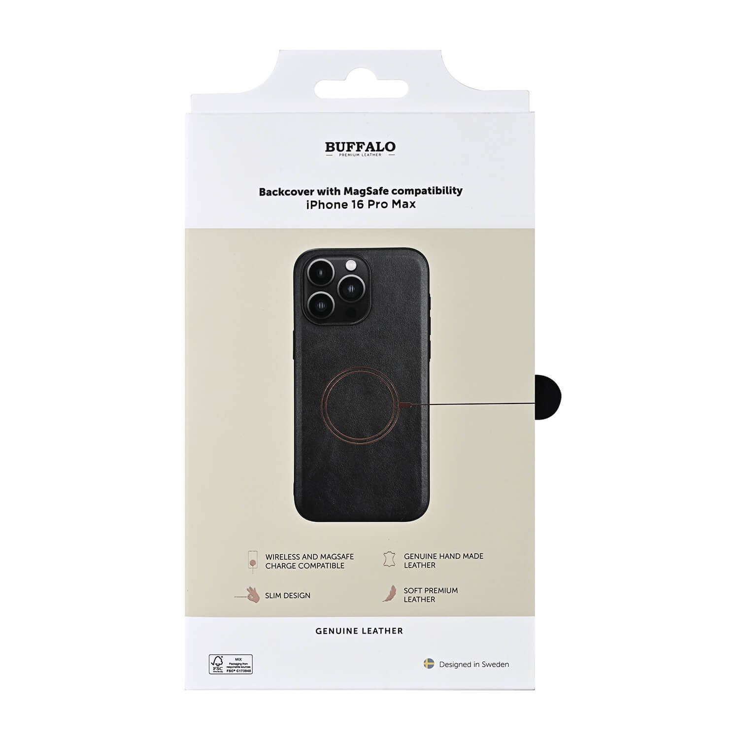 BUFFALO Back cover Leather Magseries iPhone 16 Pro Max Black