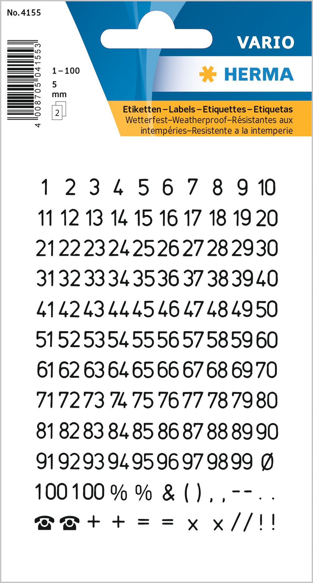 BildeHerma Nummeretiketter Vario 1-100 5mm sort