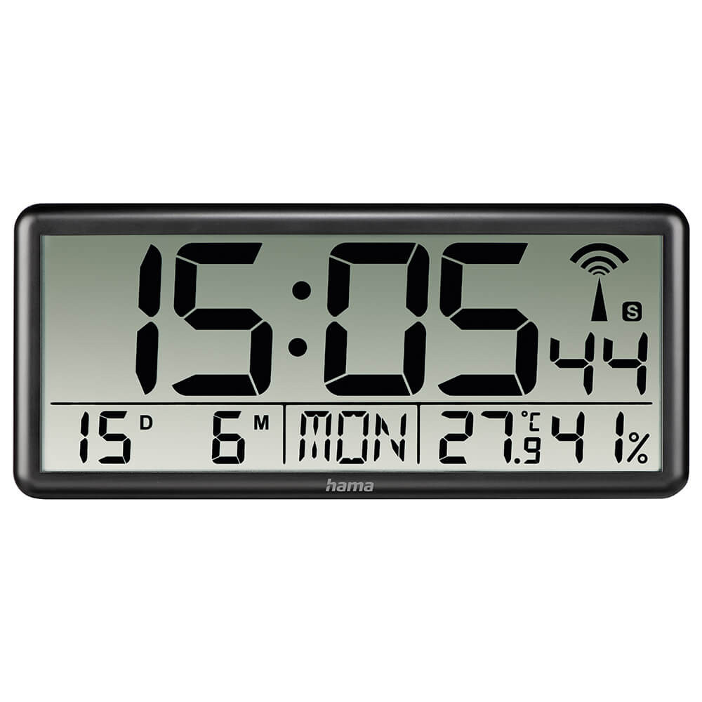 BildeHAMA Wall Clock Digital Jumbo Radio Controlled Black