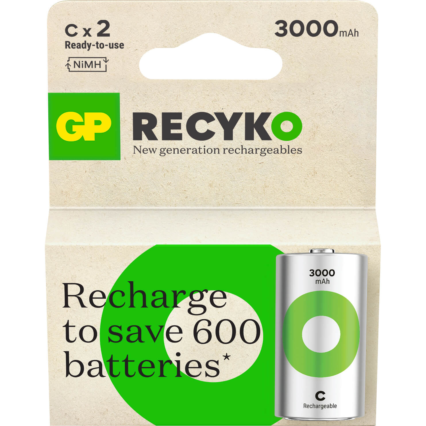 BildeGP Recyko NiMH Battery C HR14 3000mAh 2-pack