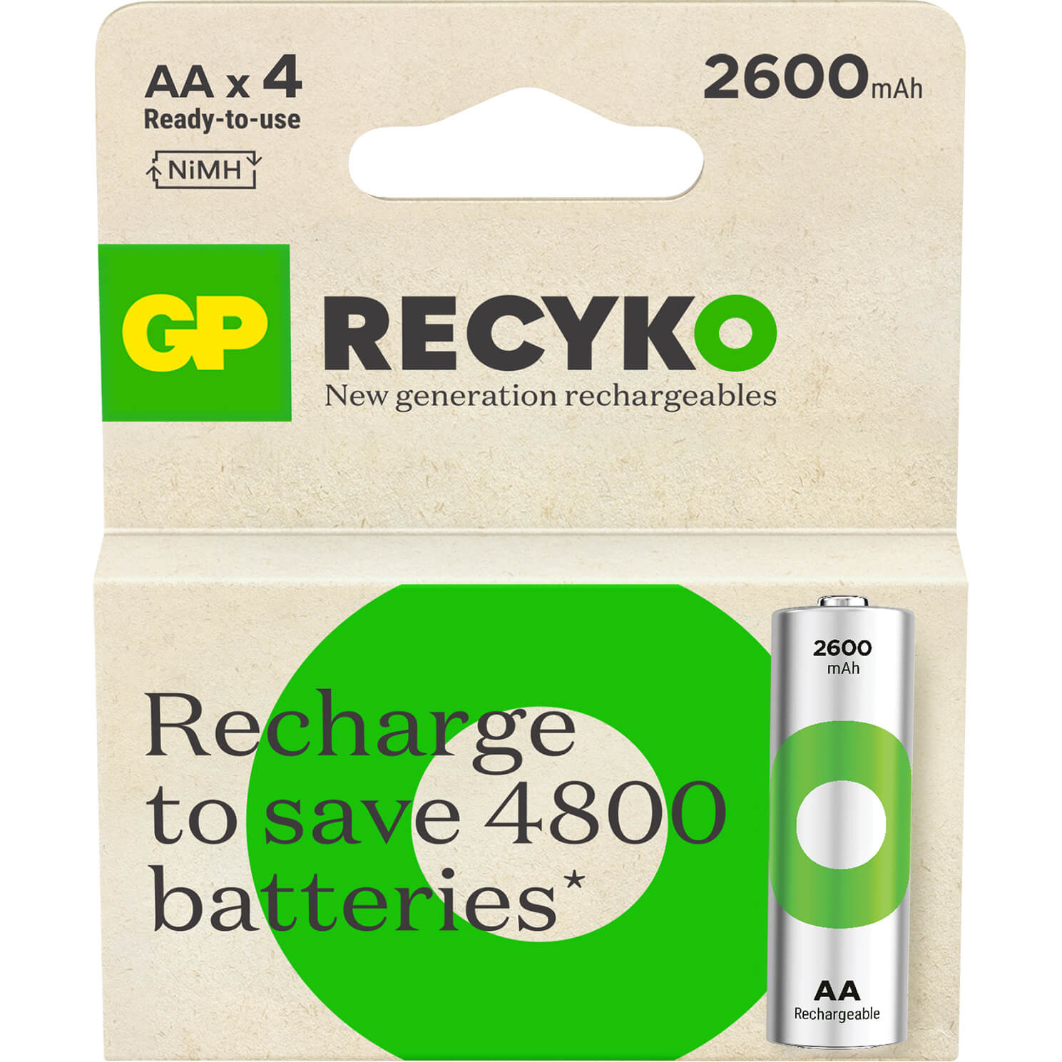BildeGP Recyko NiMH Battery AA HR6 2600mAh 4-packack