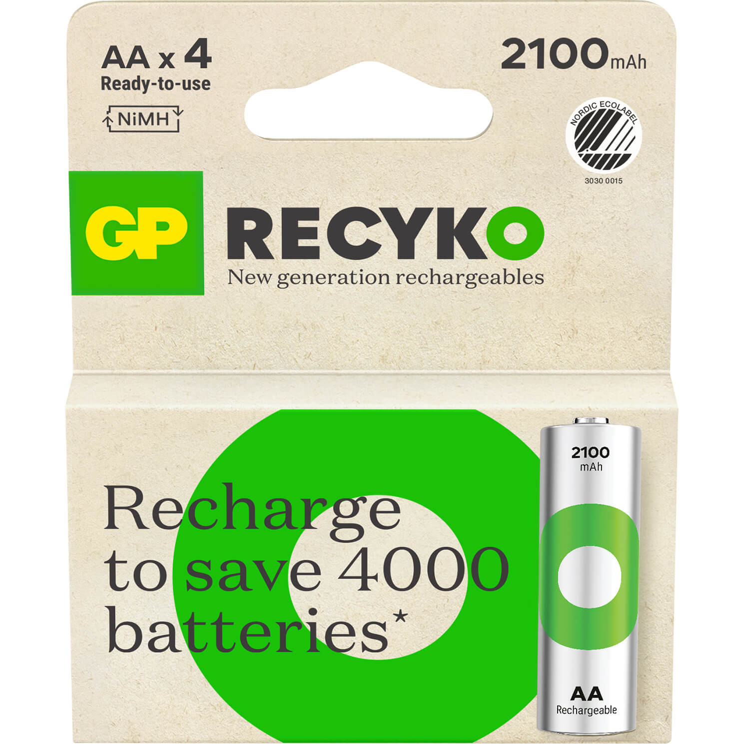 BildeGP Recyko NiMH Battery AA HR6 2100mAh 4-packack