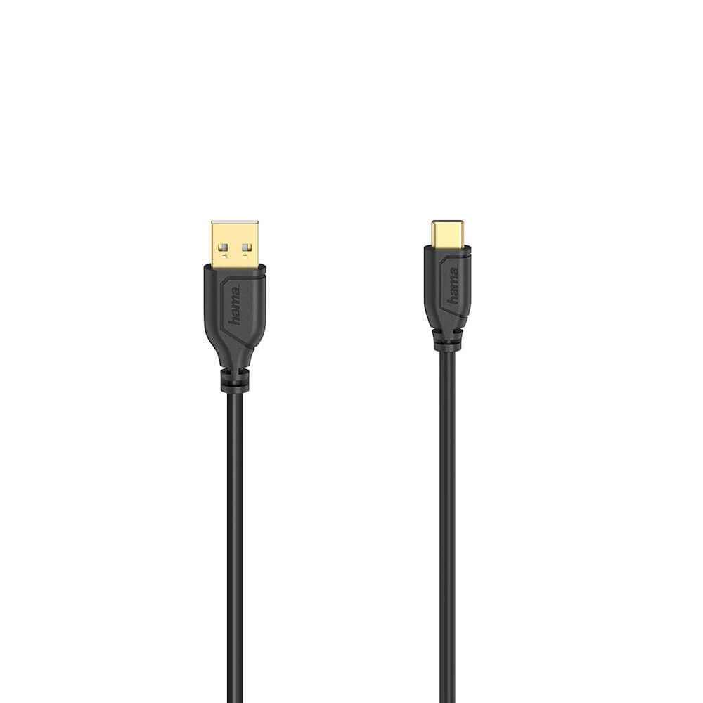 BildeHAMA Cable USB-C Flexi-Slim USB-A-USB-C Gold Black 0.75m