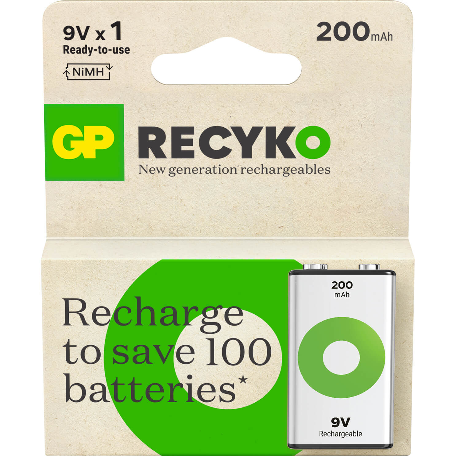 BildeGP Recyko NiMH Battery 9V 200mAh 1-pack