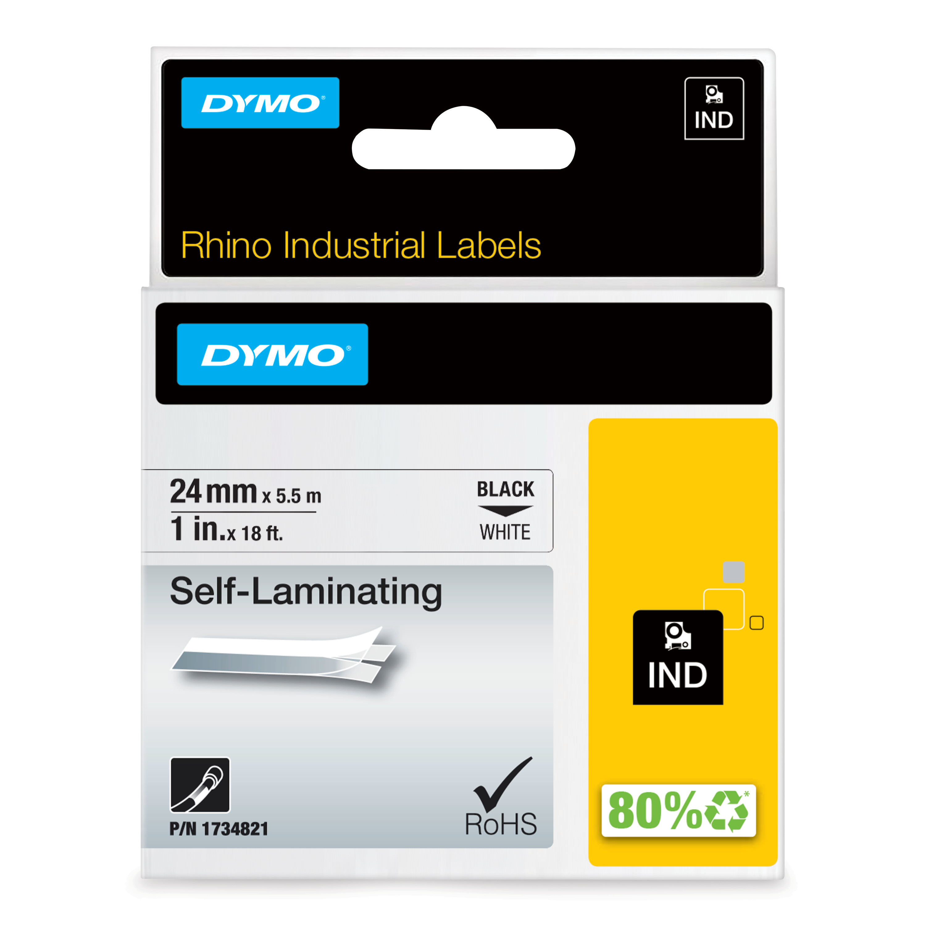 Dymo Teip Rhino 24mmx5,5m Selvlaminat sort/hvit