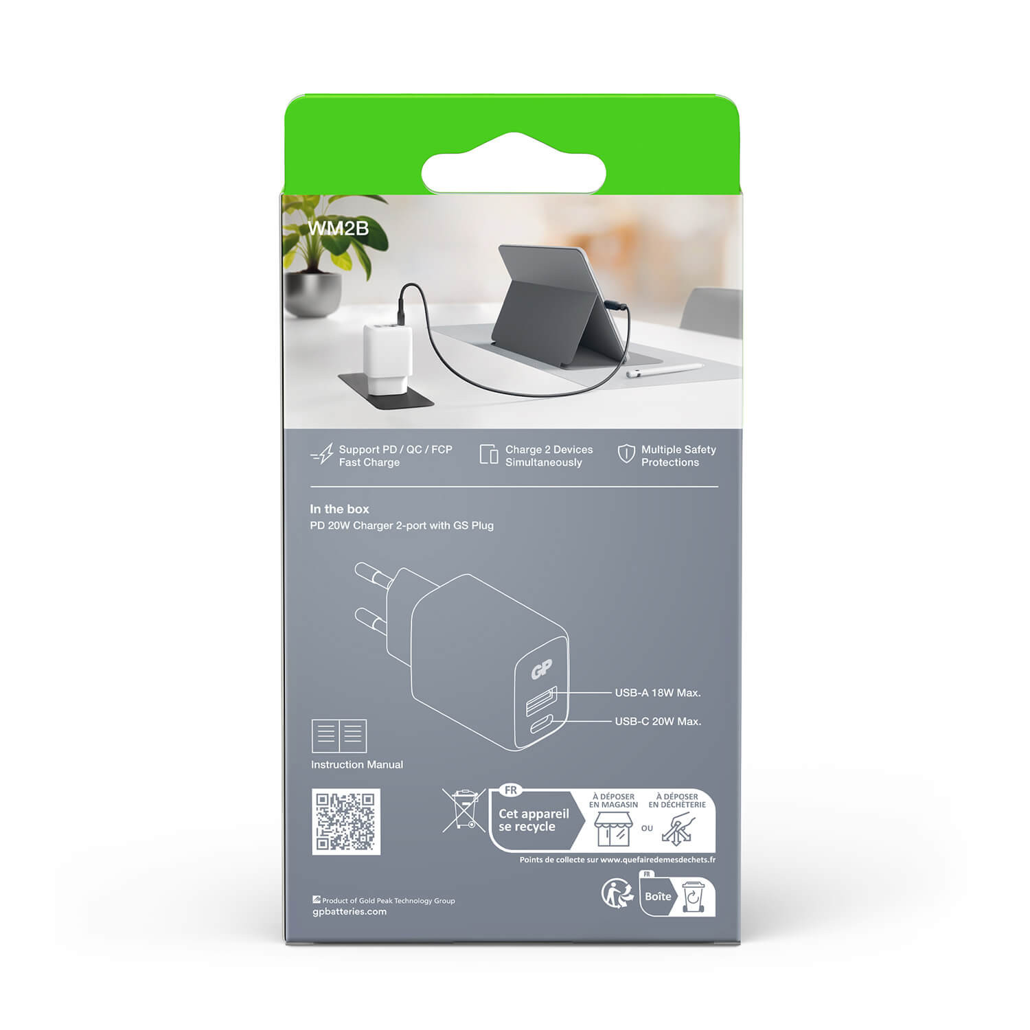 BildeGP Wall Charger WM2B PD 20W USB-A + USB-C