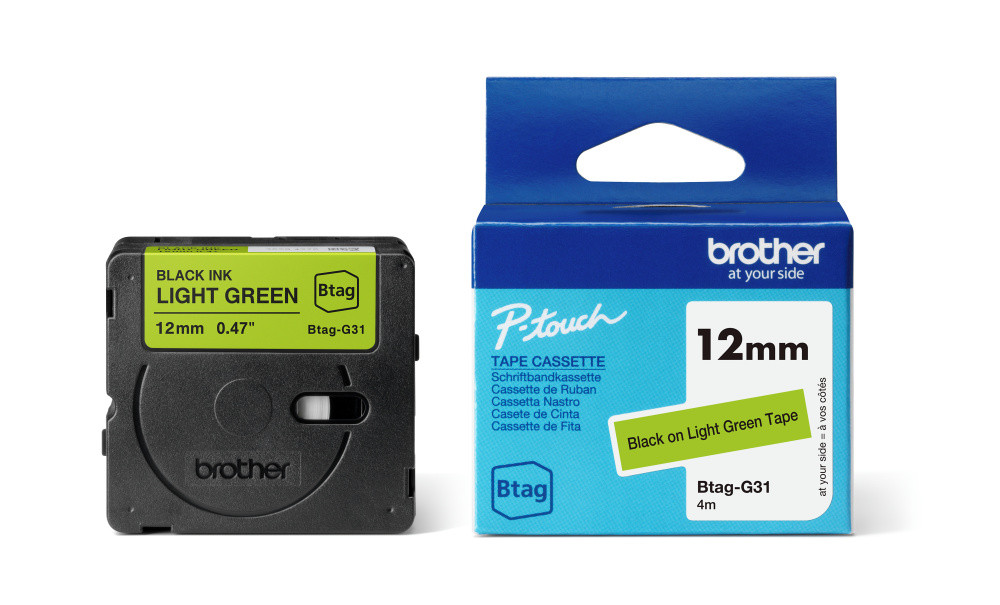 BildeBTAG-G31 12mm Black on light green tape