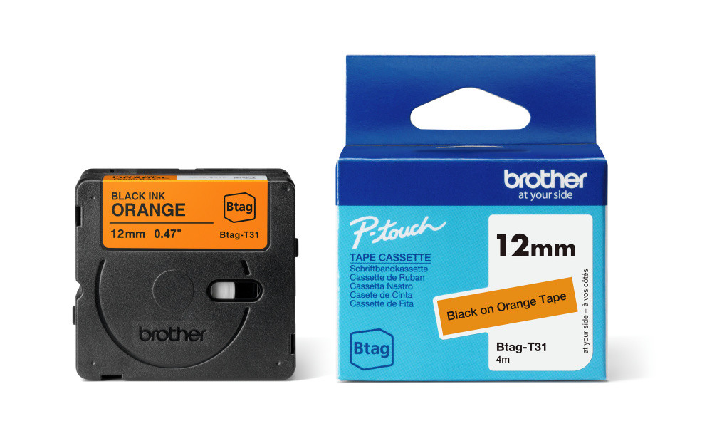 BildeBTAG-T31 12mm Black on orange tape