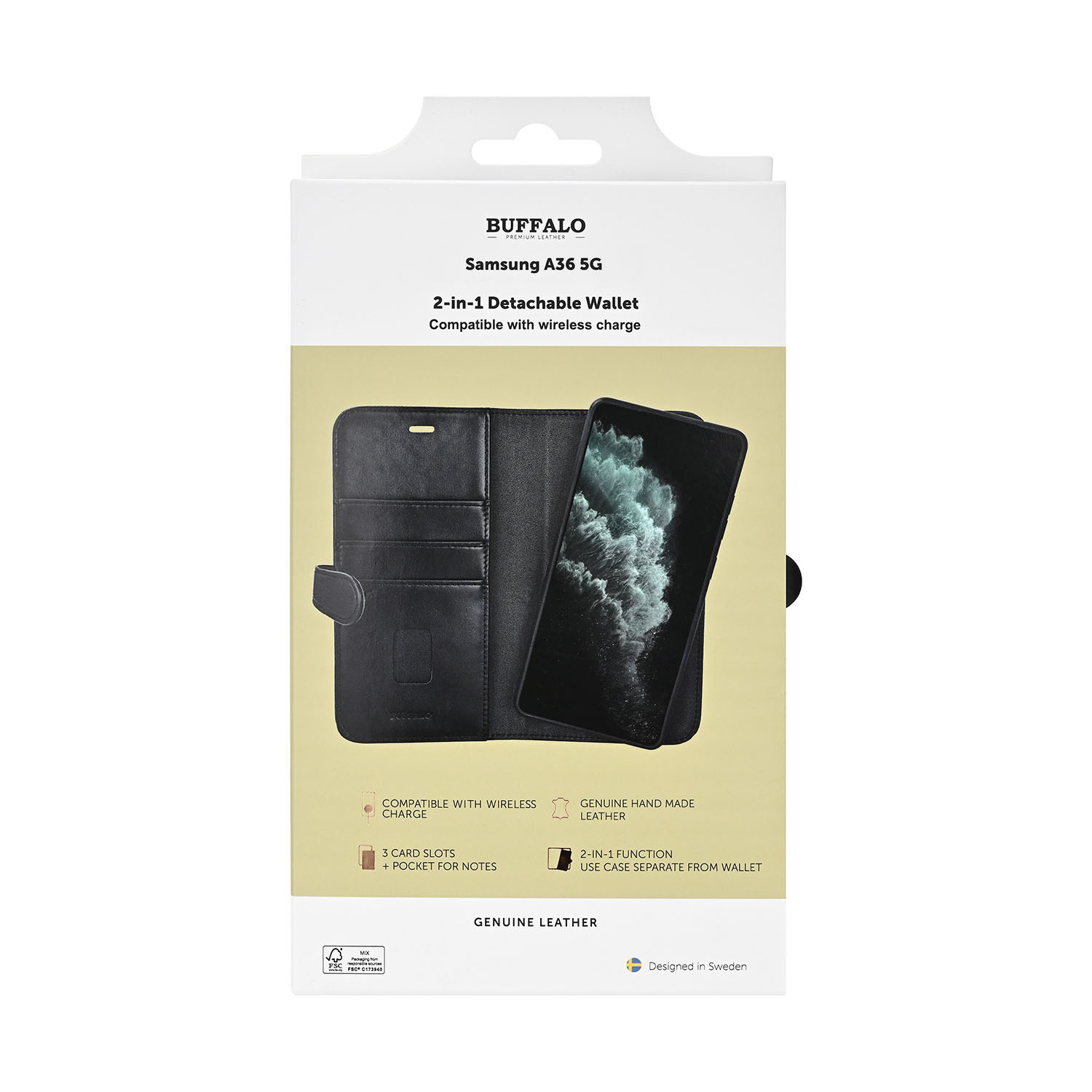 BUFFALO 2in1 Wallet Leather 3 card Samsung A36 5G Black
