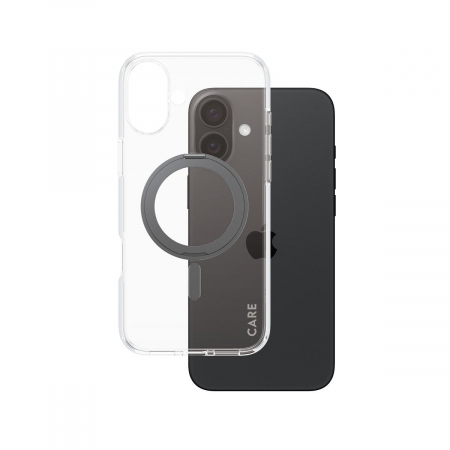 CARE Case Transparent w. Black Kickstand &amp; Mag iPhone16 Plus