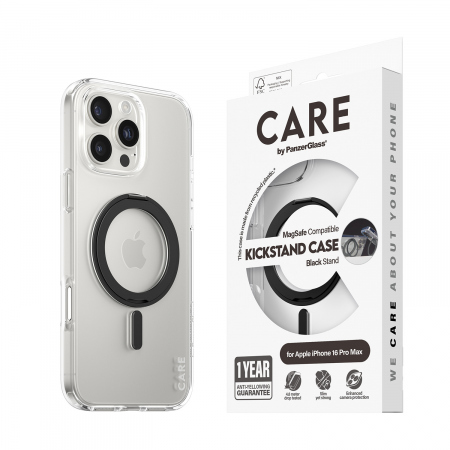 CARE Case Transp w. Black Kickstand &amp; MagS iPhone16 ProMax