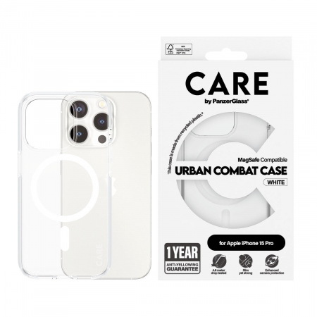 CARE Flagship Case Transp Combat w. White MagS iPhone15 Pro
