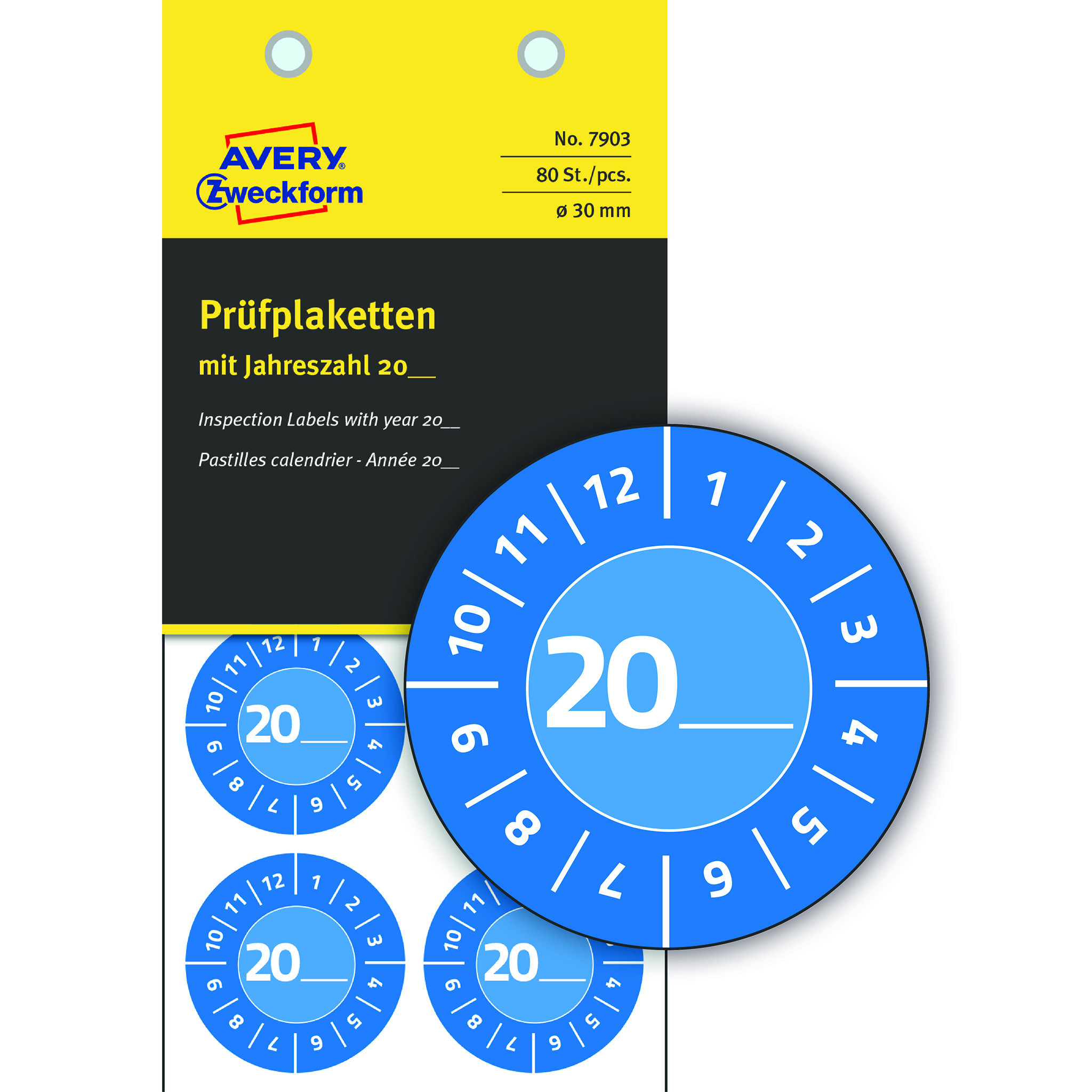 BildeAvery 7903 inspektionsetiket med rstal vinyl film 30mm bl