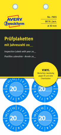 Avery 7903 inspektionsetiket med rstal vinyl film 30mm bl