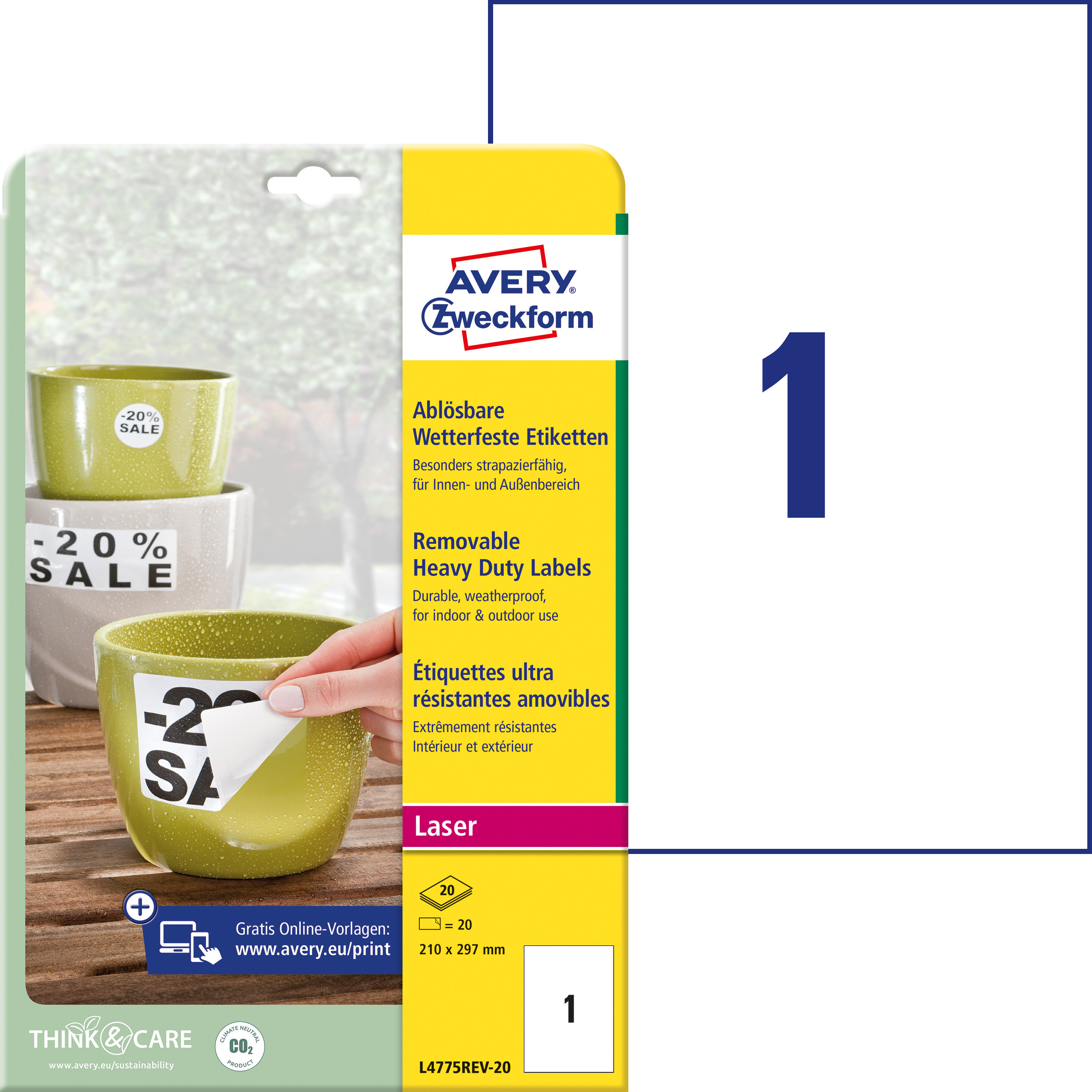 BildeEtikett Avery Sterk Avtag 210X297Mm (20 stk)