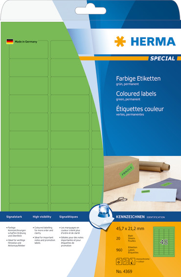 BildeHerma Fargede Etiketter Special A4 45,7x21,2 grnn
