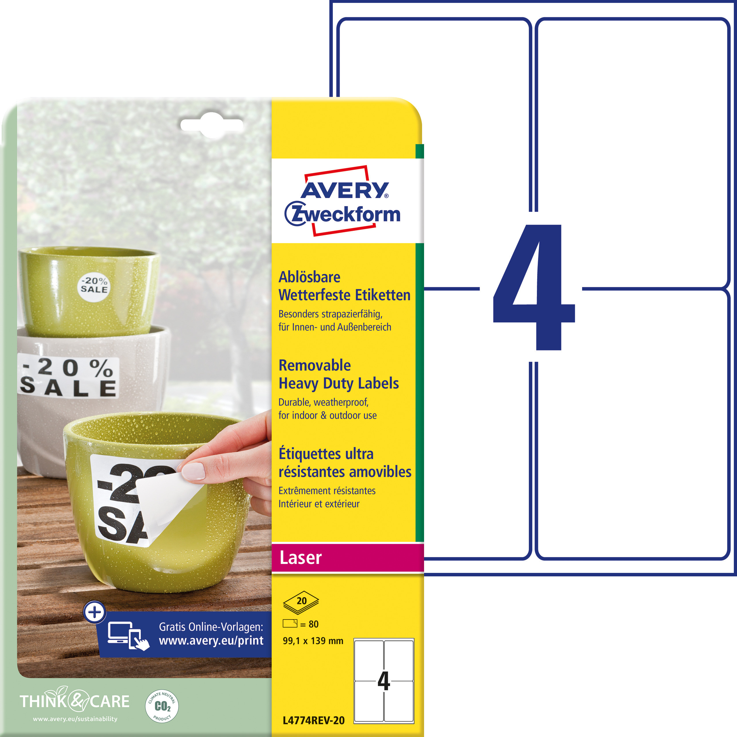 BildeEtikett Avery Sterk Avtag 99,1X139 (80 stk)