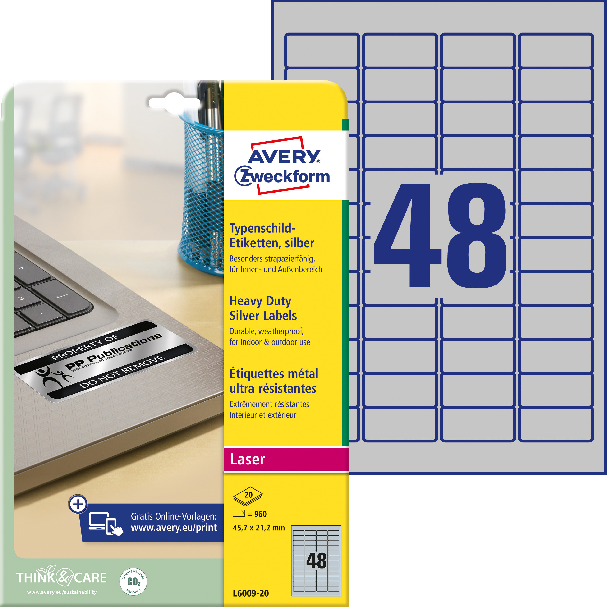 BildeAvery L6009-20 Heavy Duty etiketter slv 45,7x21,2 (960)