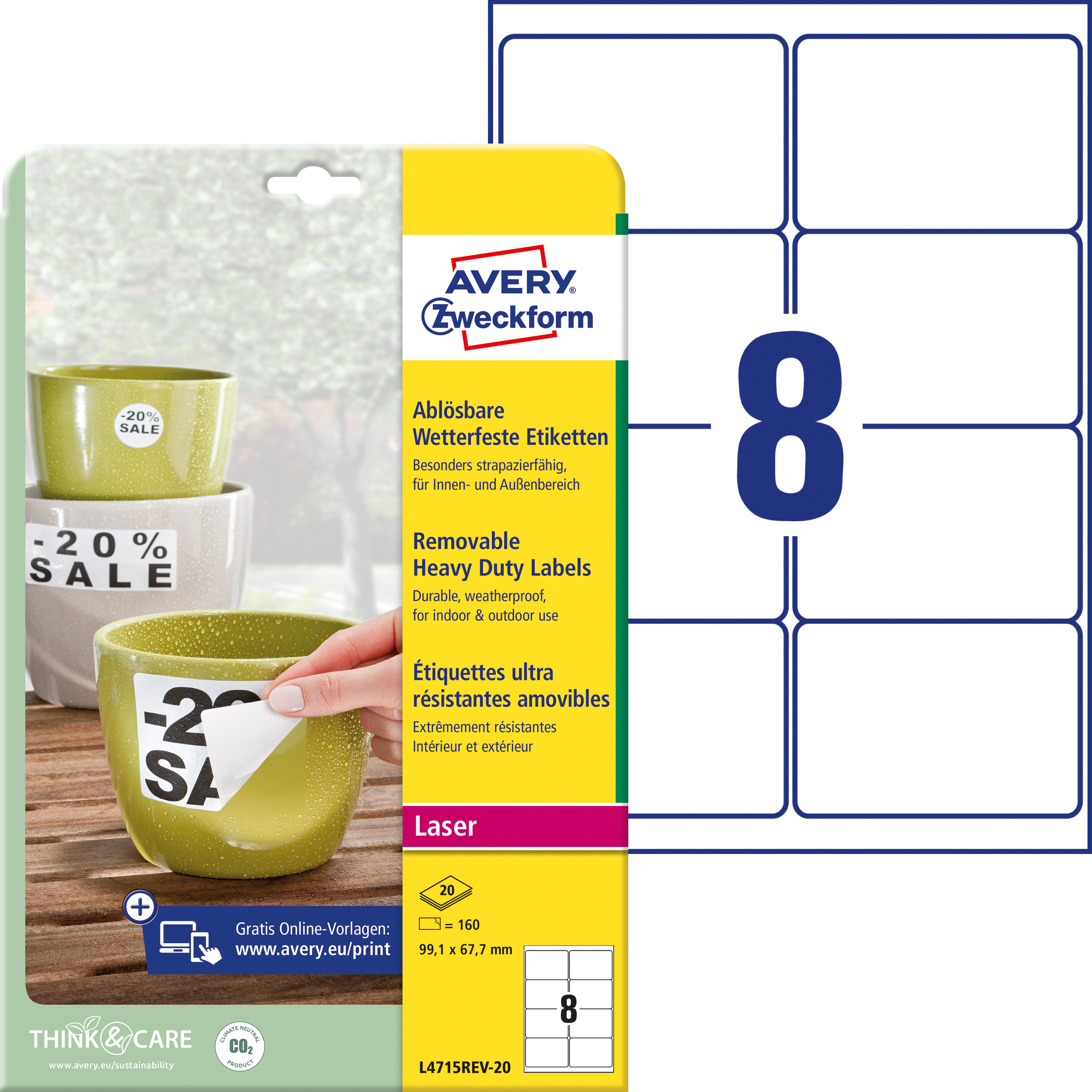 BildeEtikett Avery Sterk Avtag 99,1X67,7 (160 stk)