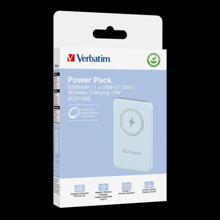 VERBATIM POWER P 5000 MAH UBS-C PD 20W WIRELESS 15W BLUE