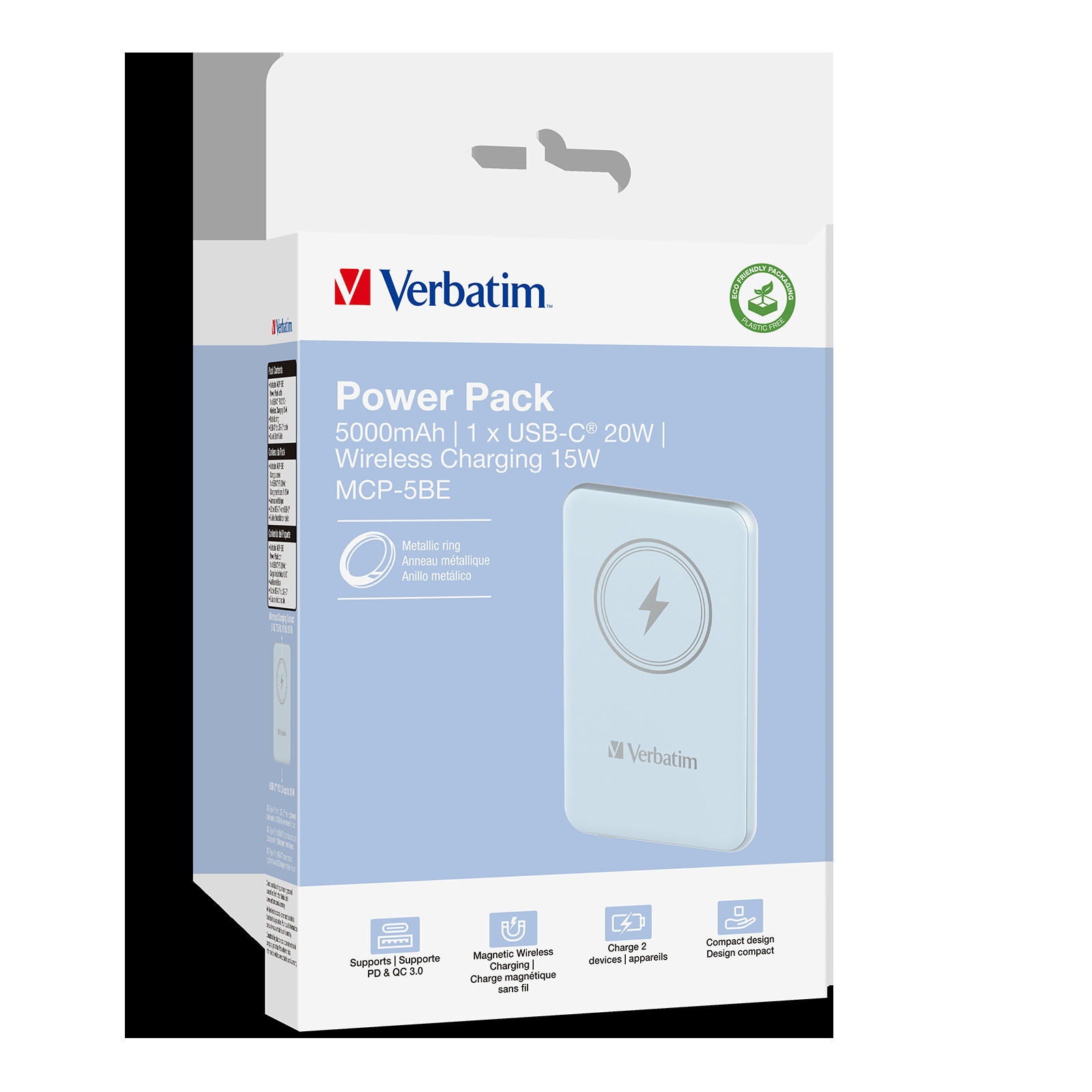 VERBATIM POWER P 5000 MAH UBS-C PD 20W WIRELESS 15W BLUE