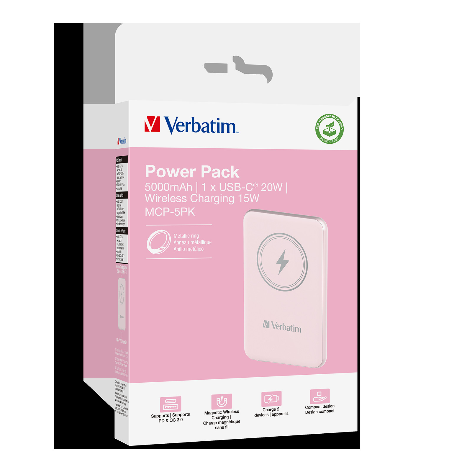 VERBATIM Power P 5000 mAh UBS-C PD 20W WIRELESS 15W Pink