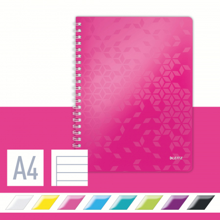 Leitz Notatbok WOW PP A4 lin. 80a m/hull rosa