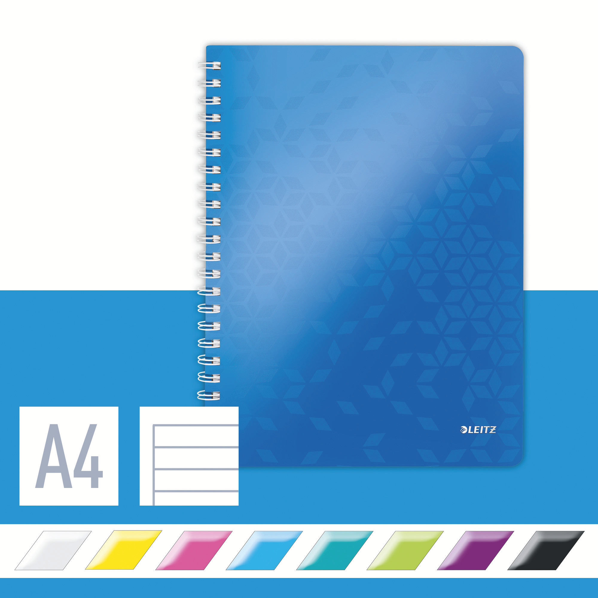 Leitz Notatbok WOW PP A4 lin. 80a m/hull bl