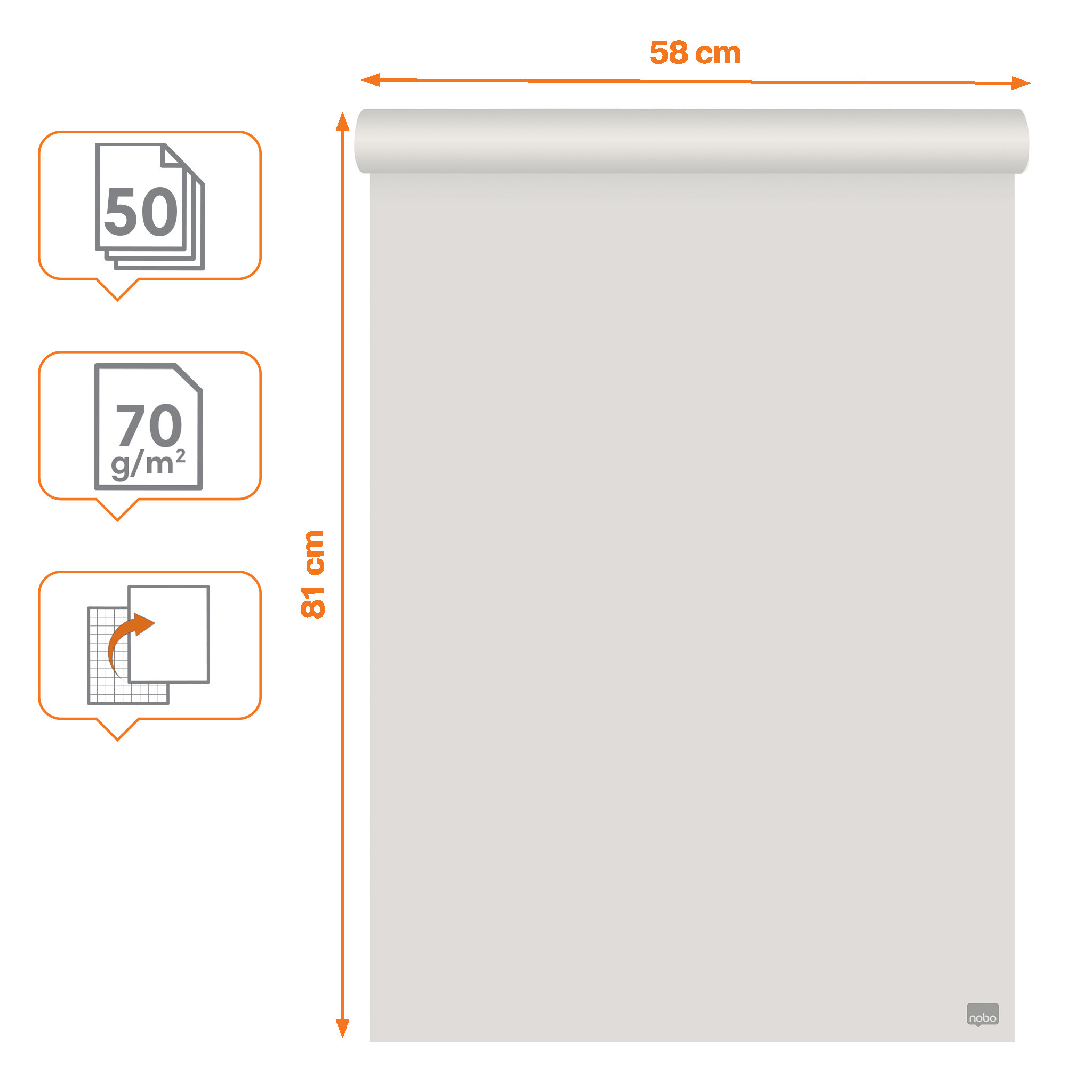 Flipchart Pad Sq/Pl 58x81cm 50Sh 70g recycled