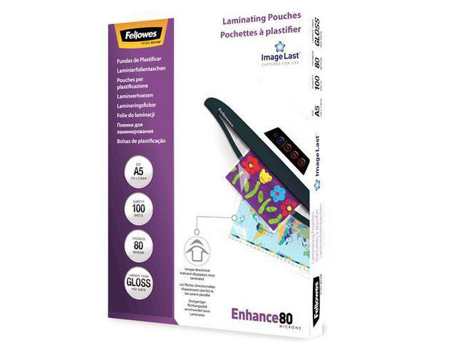 BildeLamineringslomme Fellowes A5 80My (100 stk)