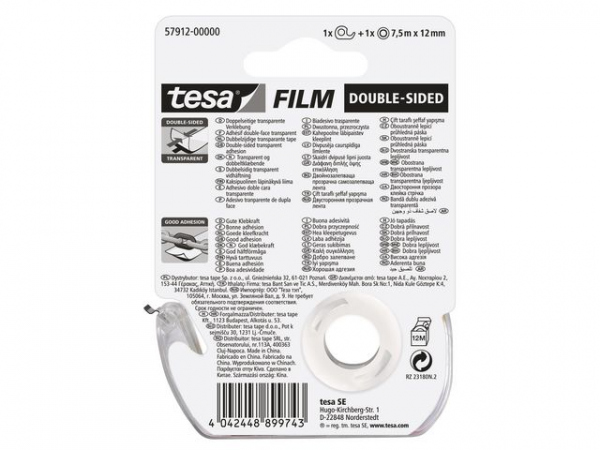Tape Tesa Dobbeltsidig 12Mmx7,5M M/Disp