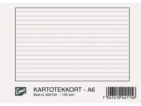 Kartotekkort Emo A6 Linjert 200G (100 stk)