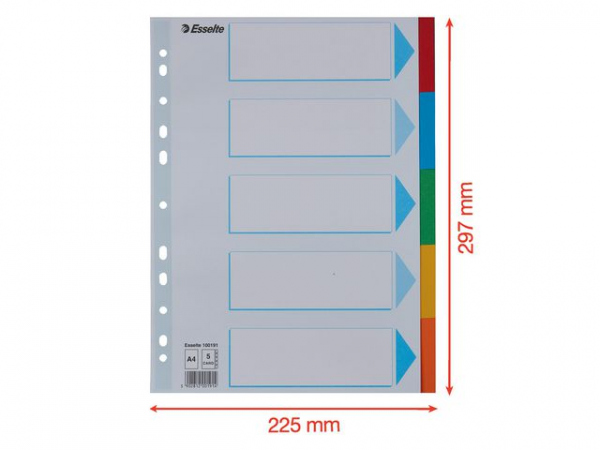 Skilleblad Esselte A4 5-Delt Kart 5 Frg (20 stk)