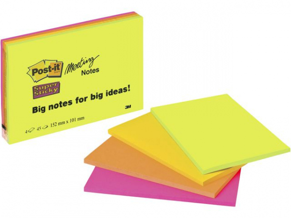 Notatblokk Post-It Ssn 101X152 Ass (4 stk)