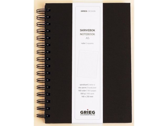 BildeNotatbok Grieg A5 100G 160S Ruter Sort