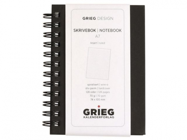 Notatbok Grieg A7 70G 128S Linjer Sort
