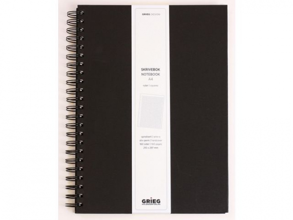 Notatbok Grieg A4 100G 160S Ruter Sort