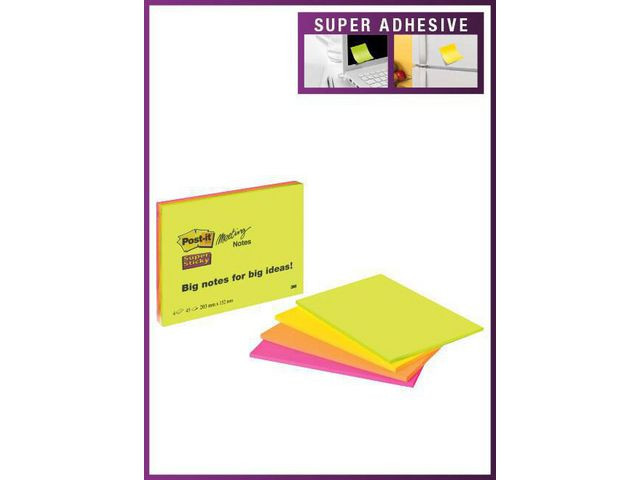 Notatblokk Post-It Ssn 203X152 Neon (4 stk)