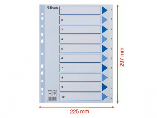 Register Esselte A4 Plast 1-10 Blå/Hvit (10 stk)
