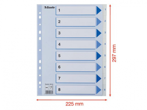 Register Esselte A4 Plast 1-8 Blå/Hvit (10 stk)