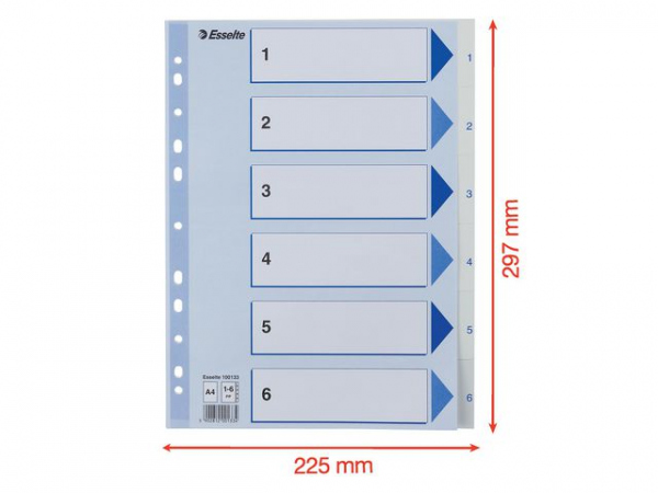 Register Esselte A4 Plast 1-6 Blå/Hvit (20 stk)