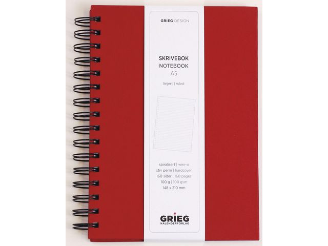 BildeNotatbok Grieg A5 100G 160S Linjer Rød