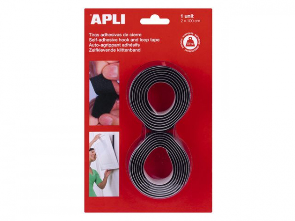 Borrelås Apli M.tape 1M Sort (2 stk)