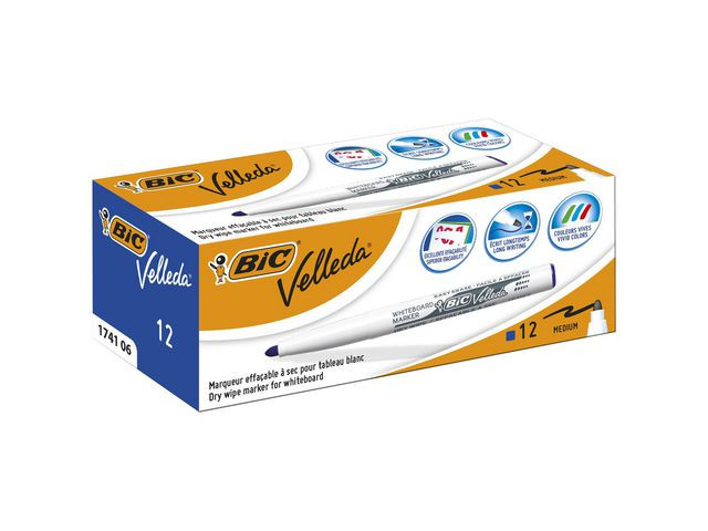 BildeWhiteboardpenn Bic Velleda 1741 Rund Blå (12 stk)