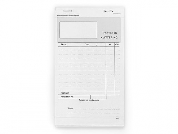 Kvitteringsblokk Emo 10,2X15 2Ex Selvkop (10 stk)